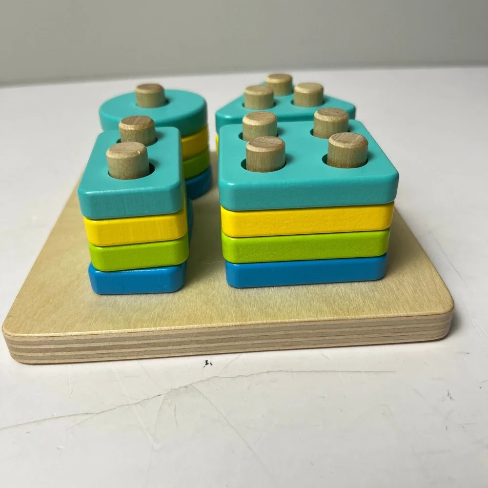 Lovevery Wooden Geometric Peg Puzzle Toddler Multicolor Montessori Stacker Toy